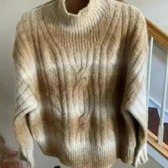 BANANA REPUBLIC Mock Neck Spacedye Cableknit Alpaca Blend Petit L/G - Picture 3 of 13